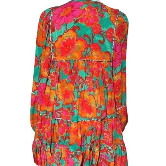 Olivaceous Long Sleeve Bright Floral Mini Tent Dress Size Medium - Picture 5 of 6